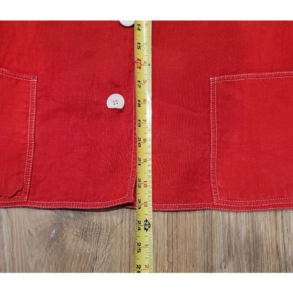 Linda Allard Ellen Tracy Red Linen‎ Blazer Sz 14 Midi Cuffed Sleeve Office - Picture 10 of 12